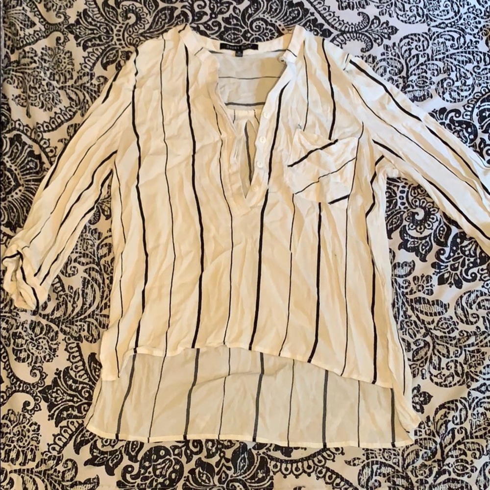Black Striped Quarter Length Sleeve Blouse